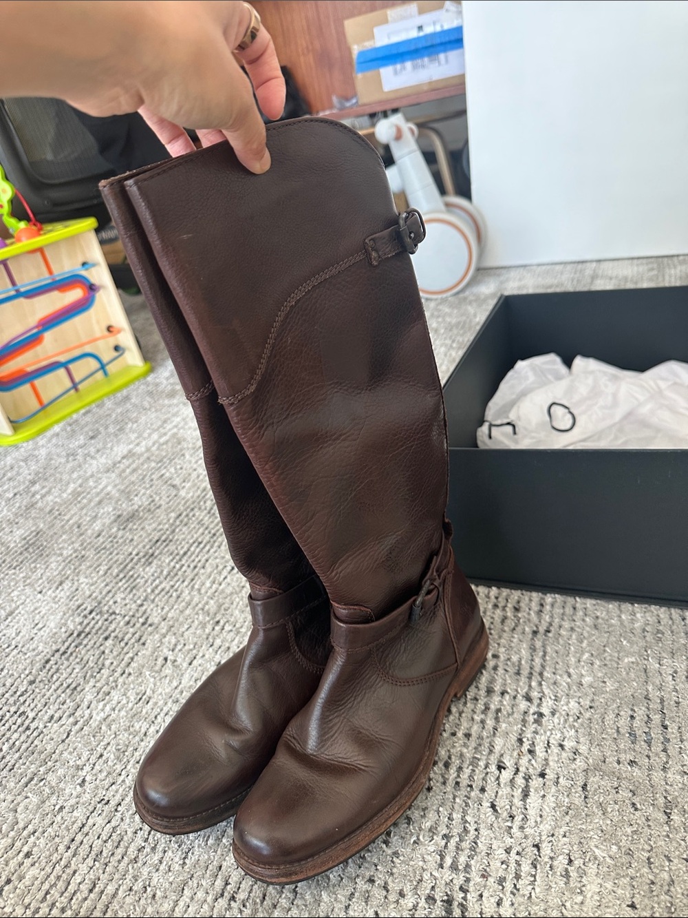 Frye Tall Riding Boots in Dark Brown